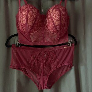 Bijou Jazmina Lingerie Set: Sheer Lace+Velvet Longline Balconette & Cheeky Short